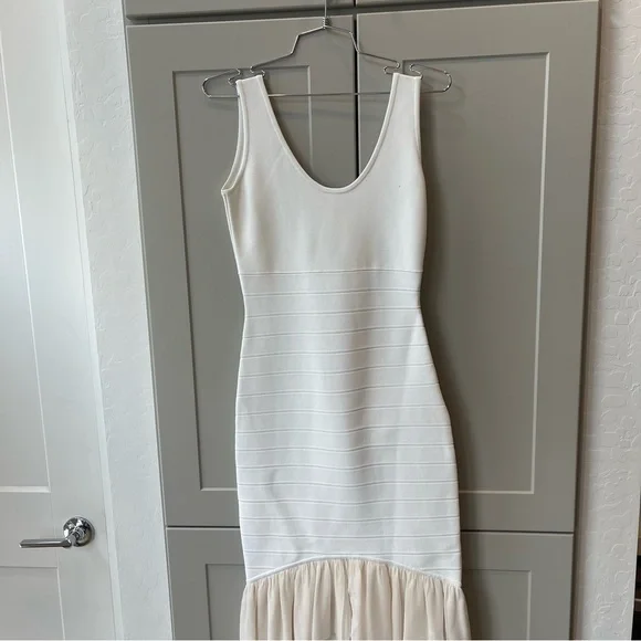 Herve Leger Paris White Bandage Silk Ruffle Trim Formal Cocktail Dress Small - Picture 6 of 11